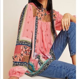 NWT Anthropologie Rosario Embroidered Blouse in Pink Multi
